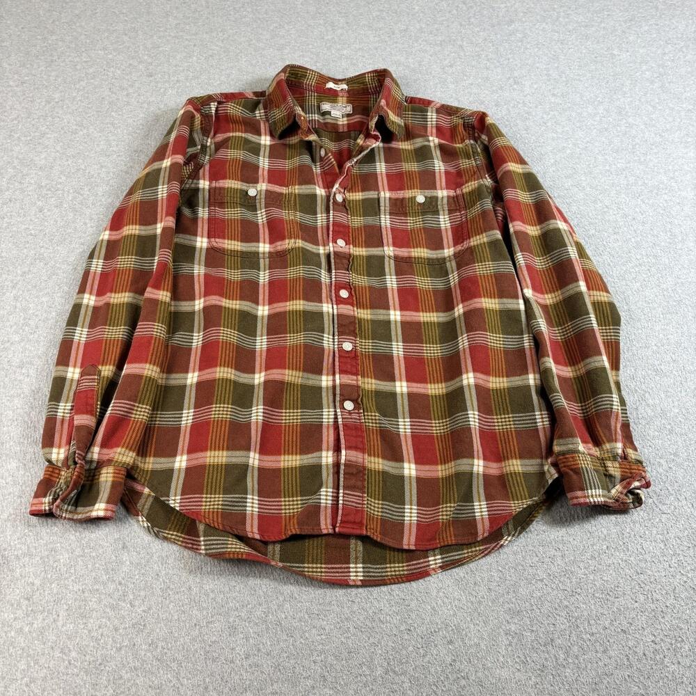 Wallace & Barnes Shirt Mens Large Red Plaid Flannel Button Slim Shacket Heritage